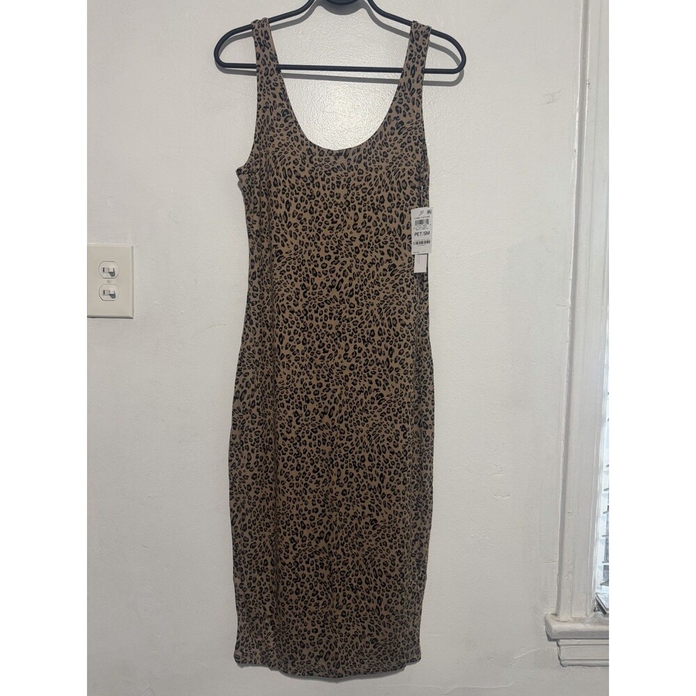 Bar III Cheetah Print Jersey Midi Bodycon Dress Petite Small PS NWT